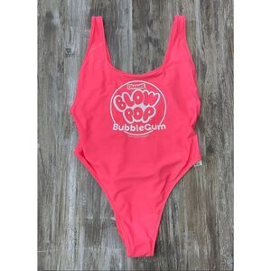 Aerie Charms Blow Pop Bubblegum Pink One Piece Swimsuit Sz XL NEW